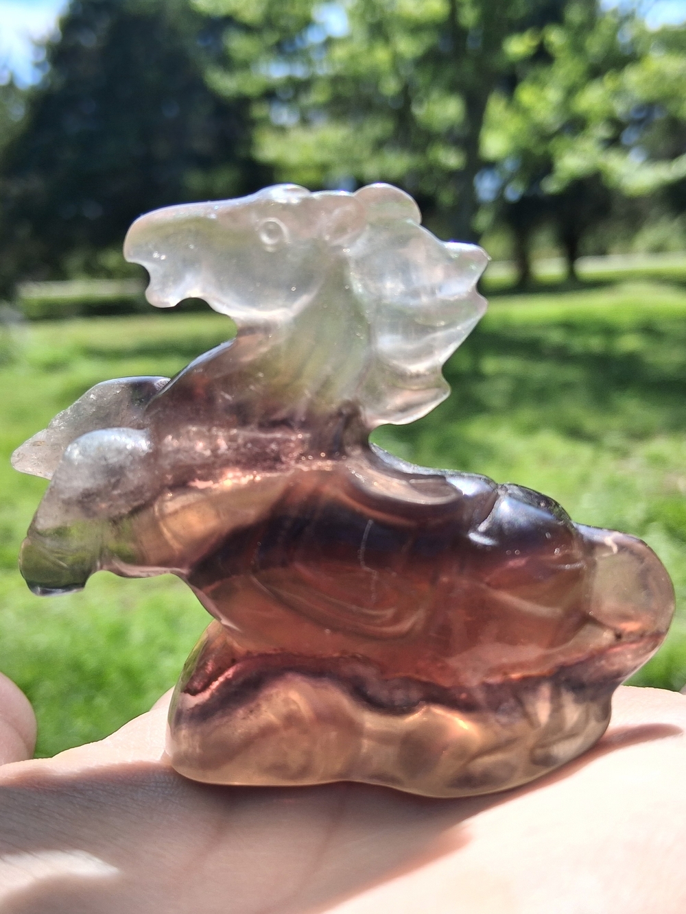Purple Fluorite Carved Rearing Horse Figurine Crystal Fantasy Statue Natural